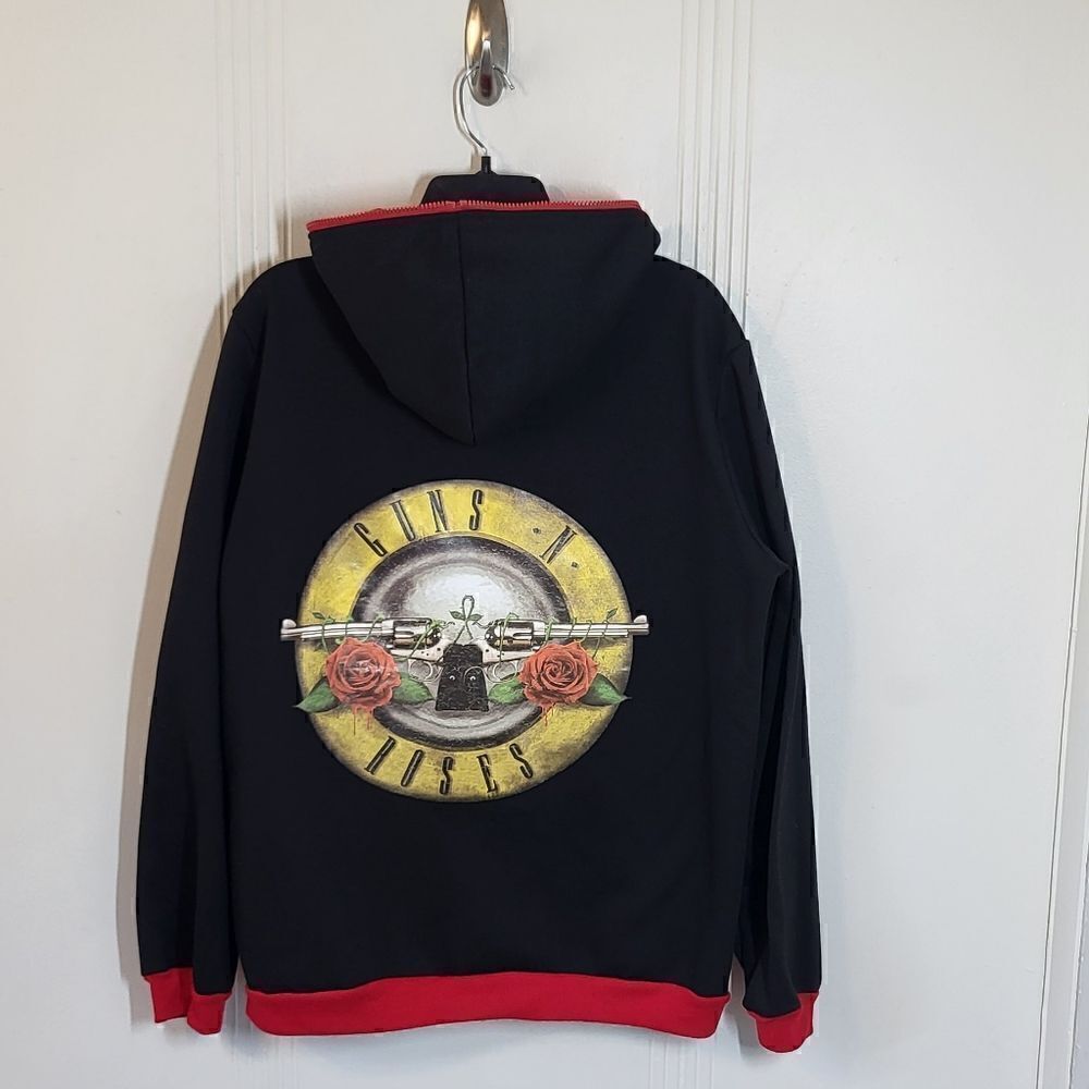 Plus Size Guns N Roses Black & Red Women's Zip Up Jacket  With Hood
